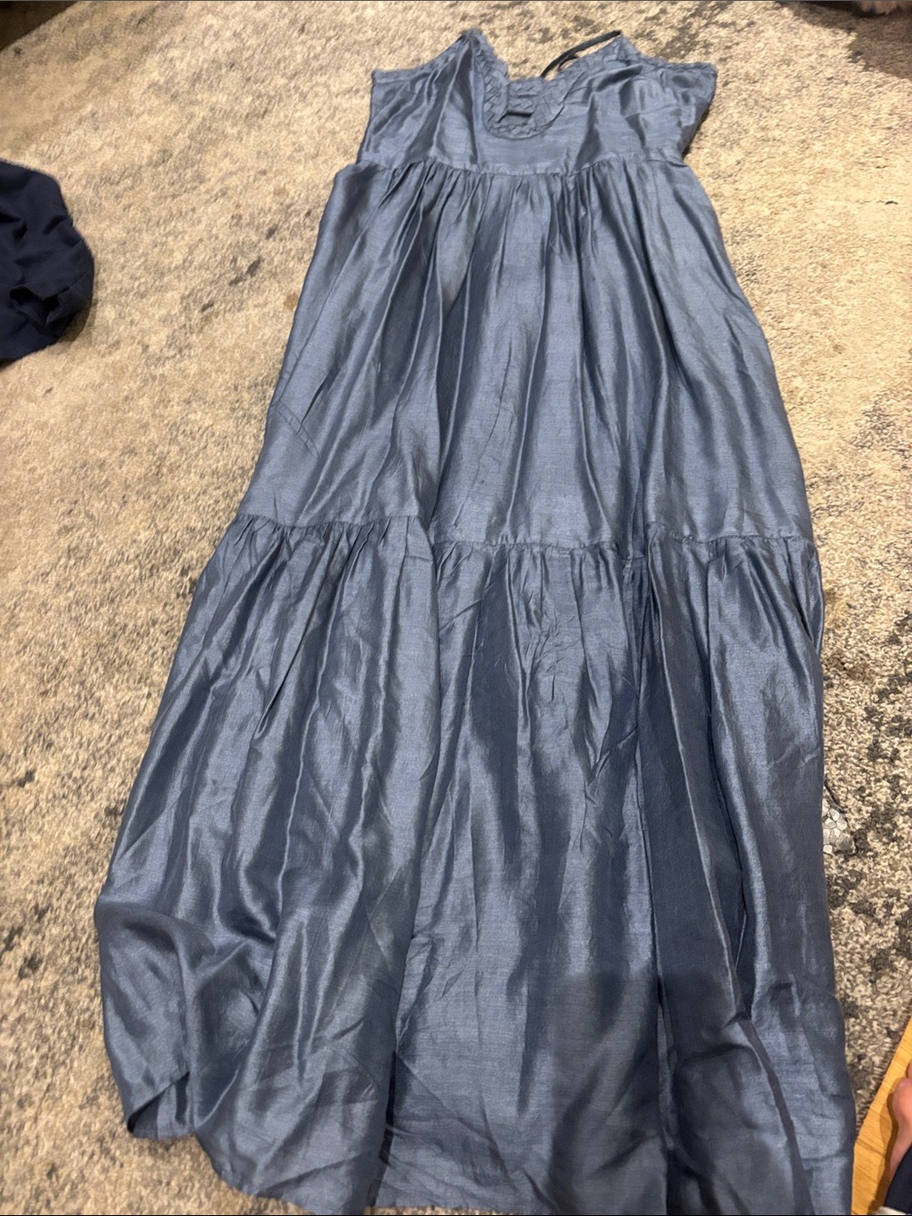 Sea New York Shimmery Slate Blue Tiered Maxi Dress